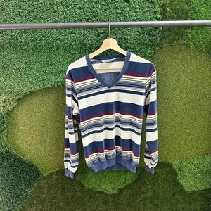 Vintage  1980s Fletcher Striped V-Neck Sweater Medium